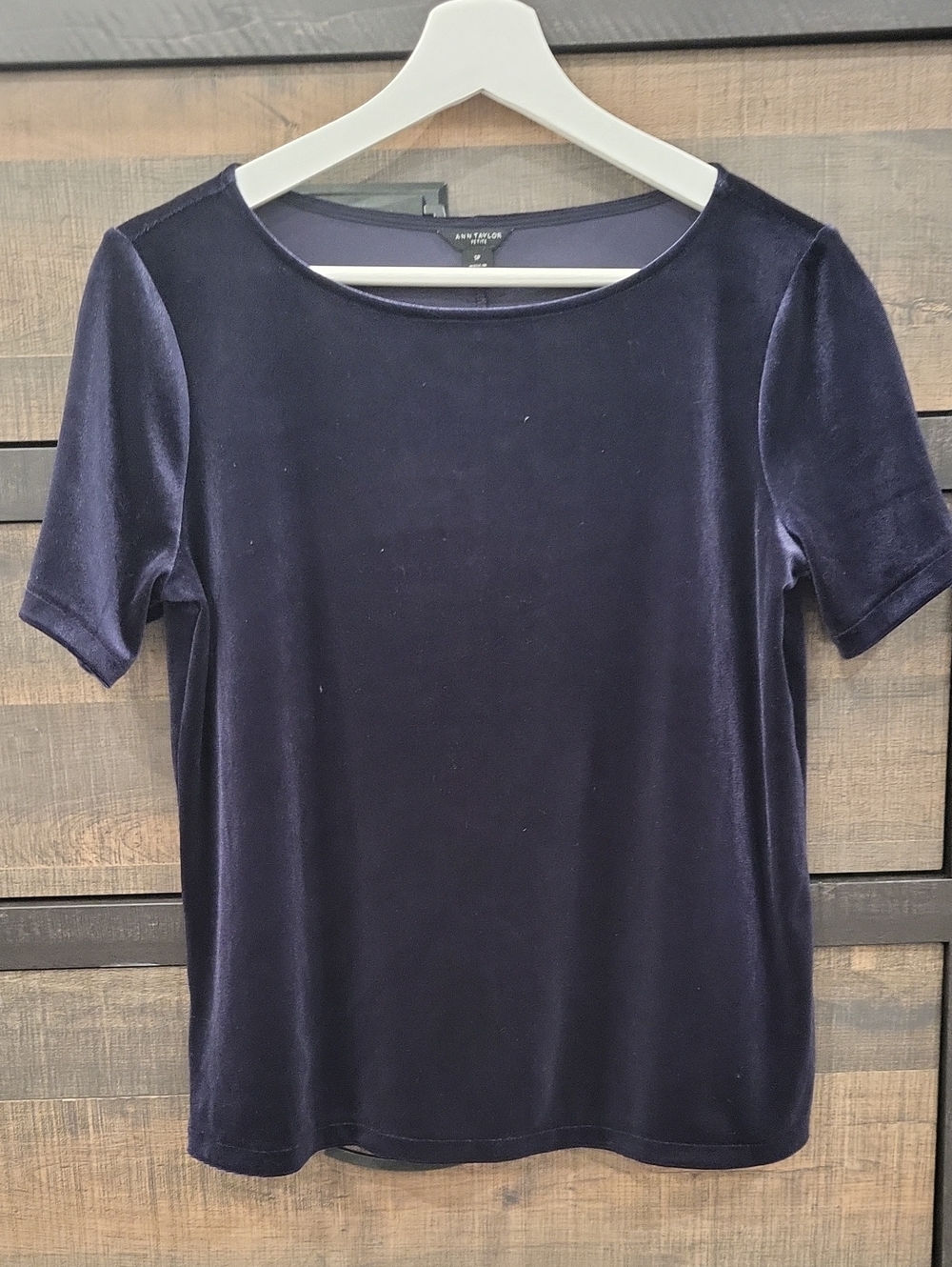 Ann Taylor Velvet Short Sleeve Top - Deep Navy Blue